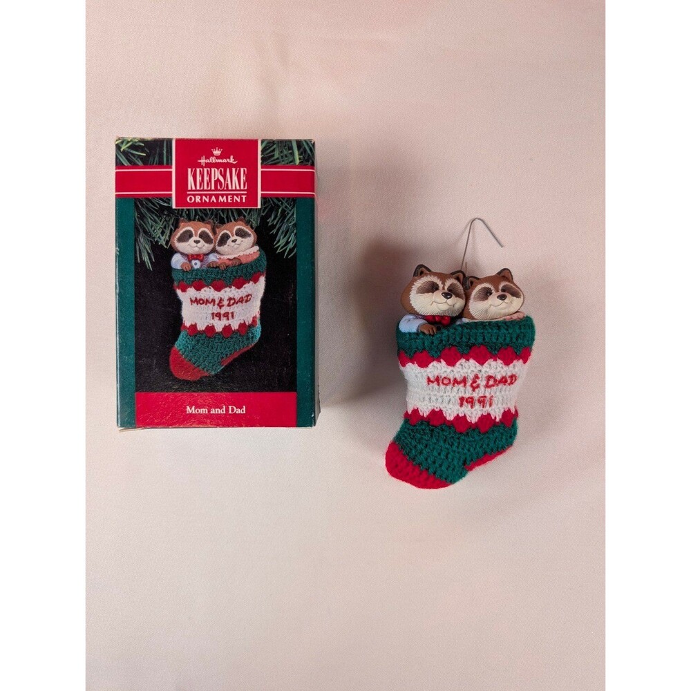 Vintage Hallmark Keepsake Christmas Ornament Mom and Dad Raccoon 1991